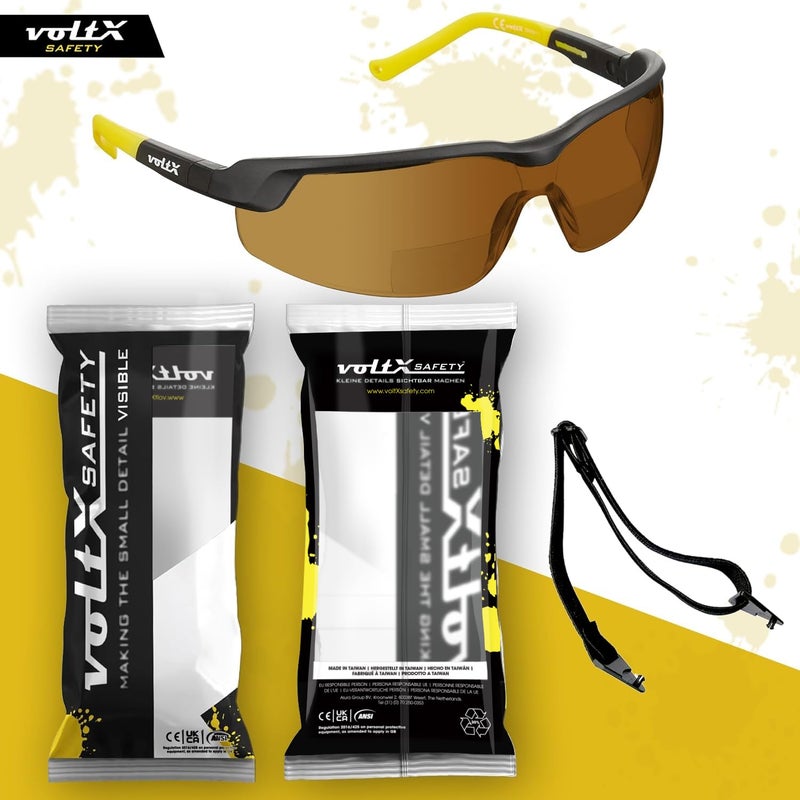 voltX GT ADJUSTABLE Bifocal Reading Safety Glasses (Brown Lens +1.5), ANSI Z87.1+ & CE EN166FT, Anti fog coated, UV400 Lens, Tilt & length adjustable earstems, clip on safety cord. - Image 4